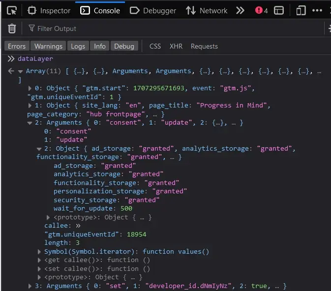 Datalayer array