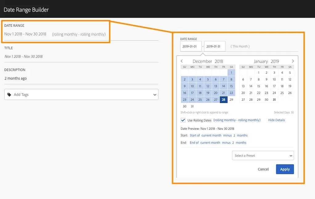 How to create a report with automatic rolling date ranges in Adobe Analytics