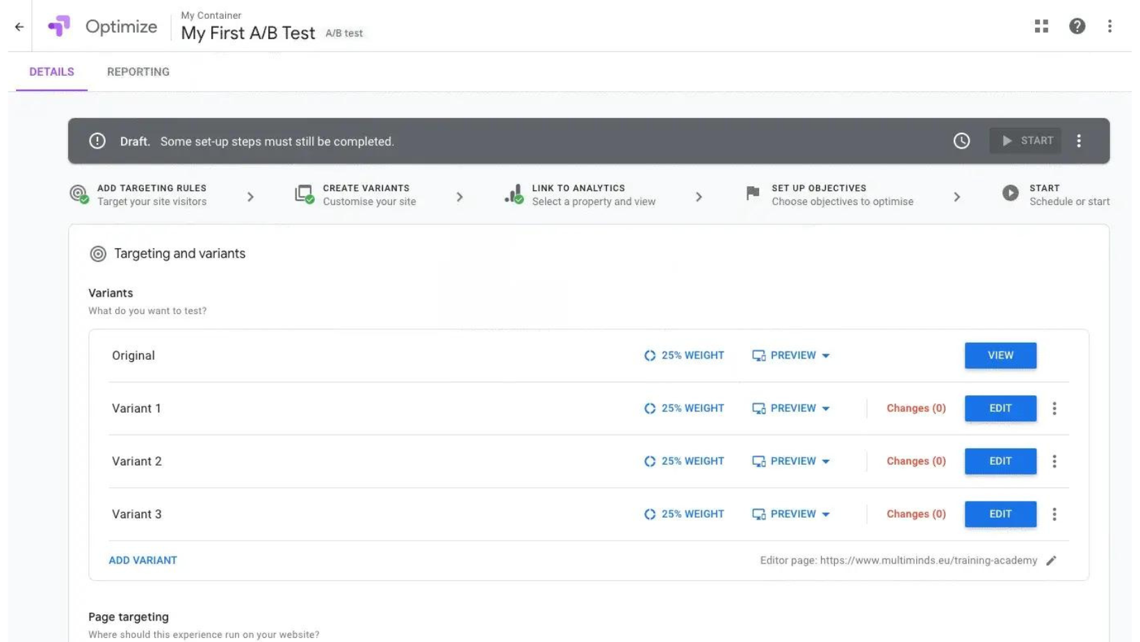 Google Optimize: my first A/B test